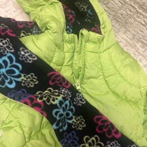 Vibrant Green Kids Puffer Jacket with Floral Design